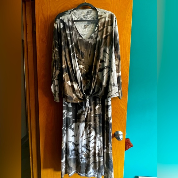 Belle by Kim Gravel Slub Knit Tank Dress + Matching Shrug. Olive Tie Dye. 2X - Picture 4 of 13